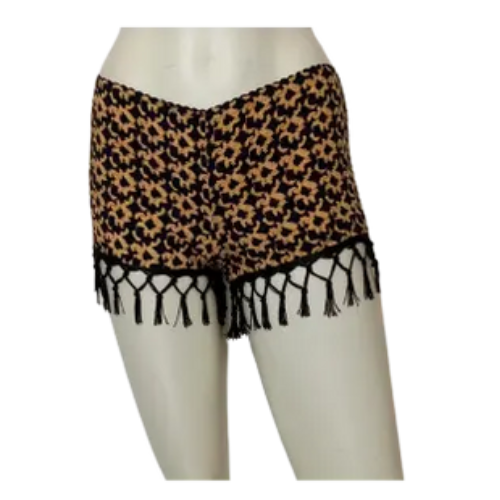 Jaase Girls’ Brown/Black Flower Shorts with Fringe