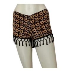 Jaase Girls’ Brown/Black Flower Shorts with Fringe