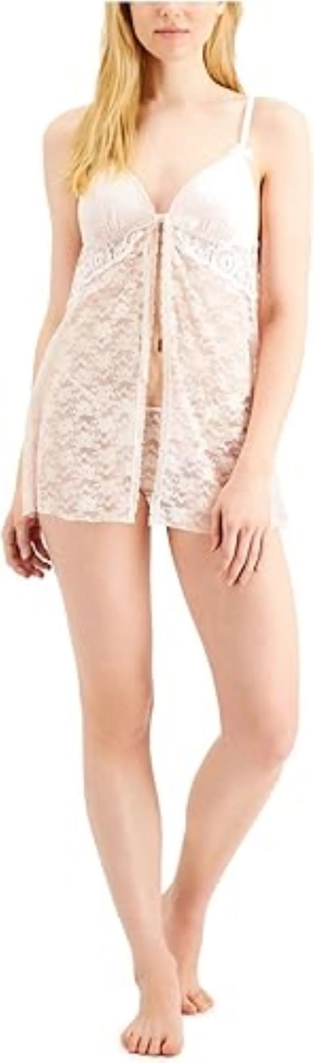 California Dynasty Linea Donatella Stretch Lace Babydoll Nightgown Pink
