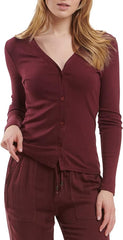 Zenana Outfitters Wine Cardigan With Button Accent Sleeves