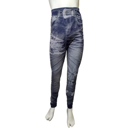Chuns Girls’ Blue/White Palm Trees Leggings (Fake Jeans), Youth OS