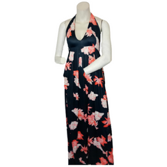 Diva General Collection Blue Halter Floral Pattern Women's Dress - Small