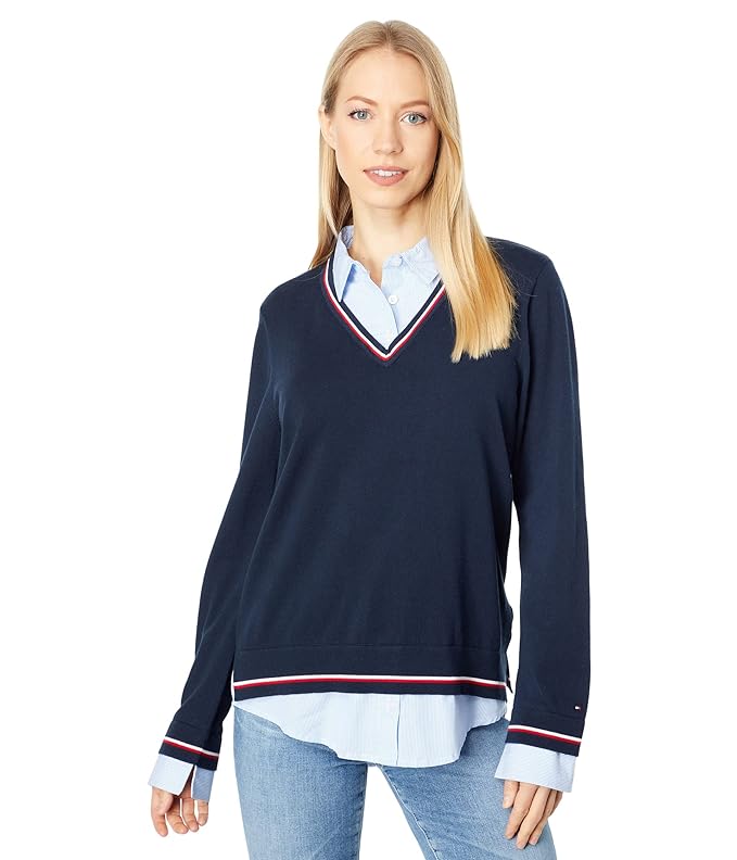 Tommy Hilfiger Sky Captain Geometric-Trim V-Neck Sweater