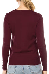 Zenana Outfitters Wine Cardigan With Button Accent Sleeves