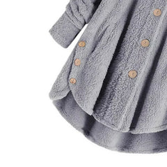 Baisico Light Gray Side-Pocket Plush Hooded Button-Up Coat