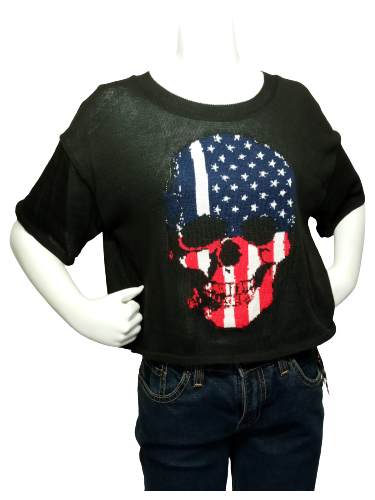 Hera Collection Black American Flag/Skull Girl Sweater