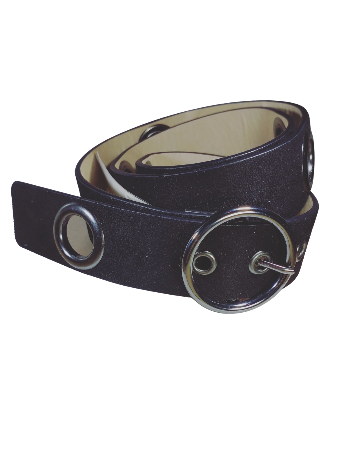 INC Black Pleather Suede Belt – XL Size, Silver Metal Buckle & Grommet Design, Trendy Faux Leather Accessory