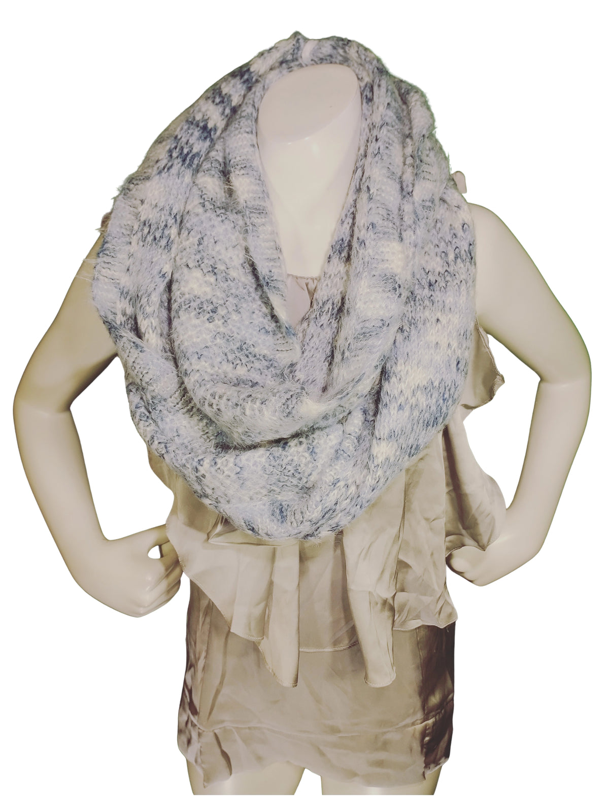 BCBGeneration Blue & Cream Infinity Scarf – Soft Nylon-Acrylic Blend, Cozy Loop Design (68"x14")