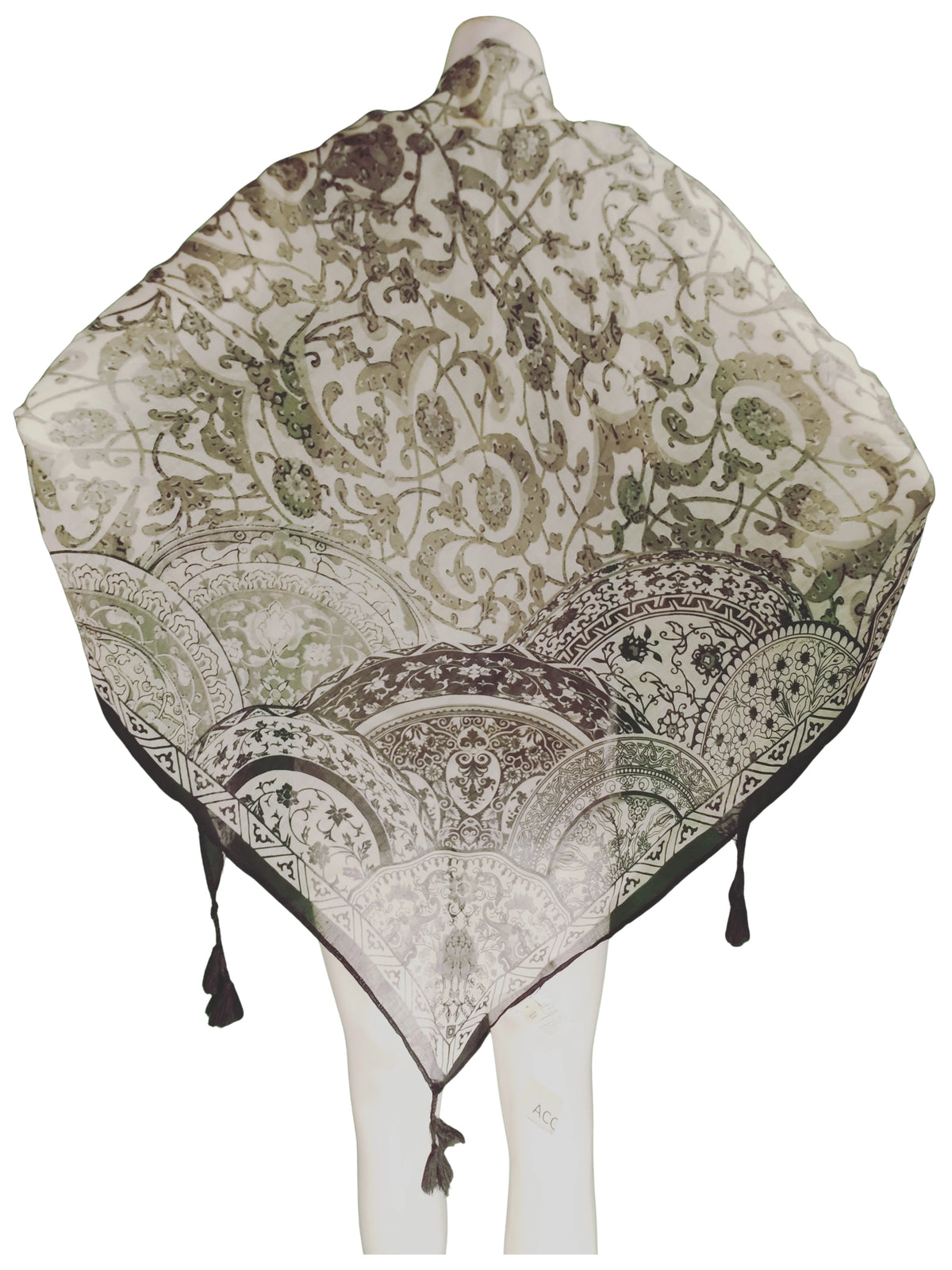 Diva General Collection Cream & Black Sheer Scarf – Elegant Fringe Wrap (66"x37")