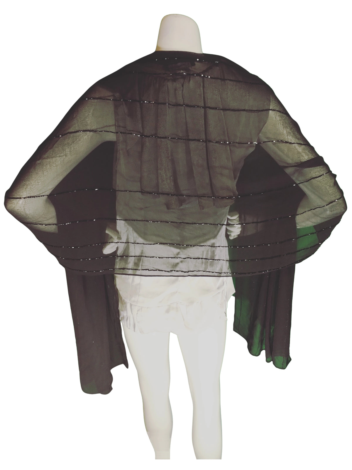 INC Black Sheer Scarf – Elegant Beaded Wrap, Lightweight Polyester Fashion Accessory (72"x19.5")