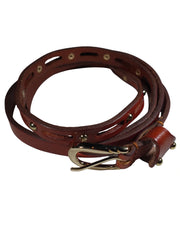 Diva General Golden Brown Pleather Metal Stud Belt with Buckle – Stylish & Adjustable (.5" x 40")