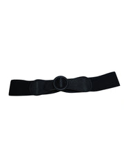 Diva General Black Stretchy Belt  1.5"x25" Pleather & Webbing Waist Belt with Classic Buckle