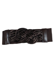 Diva General Brown Bow Belt  3"x32.5" Stretchy Pleather & Webbing Waist Belt with Snap Closure