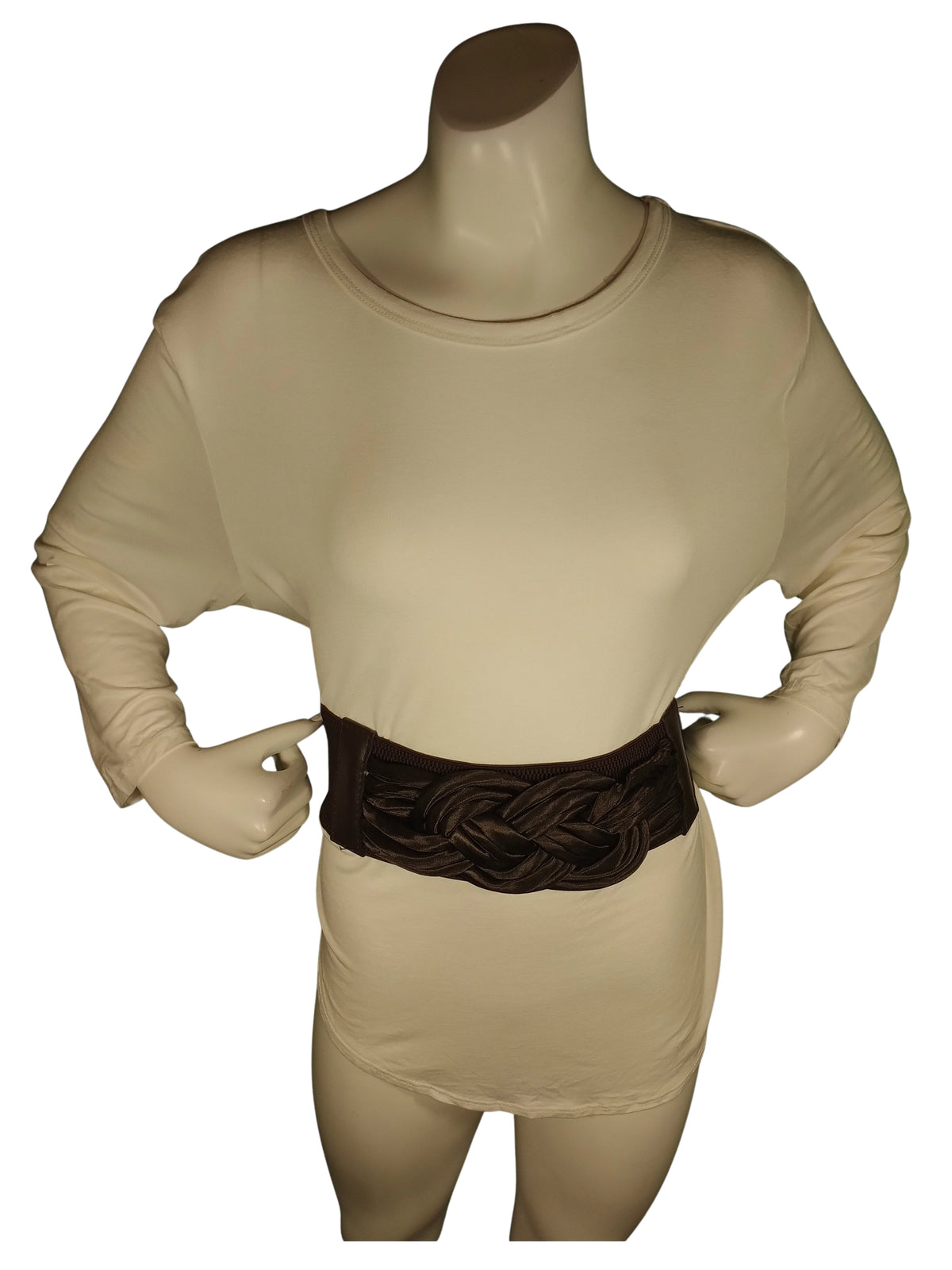 Diva General Brown Bow Belt  3"x32.5" Stretchy Pleather & Webbing Waist Belt with Snap Closure