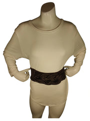 Diva General Brown Bow Belt  3"x32.5" Stretchy Pleather & Webbing Waist Belt with Snap Closure