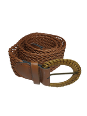 Diva General Brown Braided Belt  1.75"x33" Pleather Waist Belt with Classic Buckle