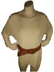 Diva General Brown Braided Belt  1.75"x33" Pleather Waist Belt with Classic Buckle