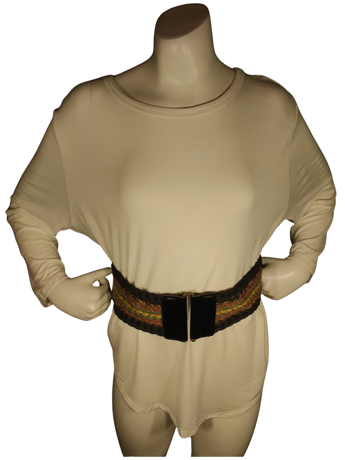 Diva General Black Multi-Braid Belt 2.75"x27" Stretchy Pleather & Webbing Waist Belt with Slide Closure