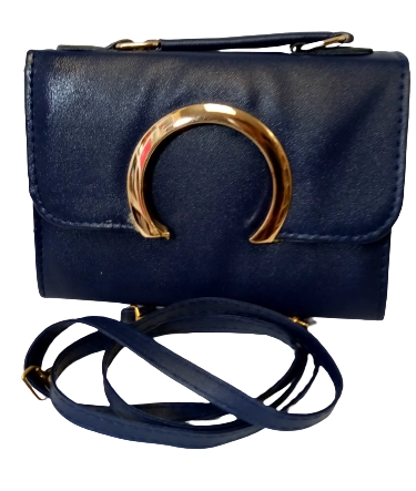 Elegant Diva Blue Purse Horseshoe Accent Stylish Handbag with Removable Strap