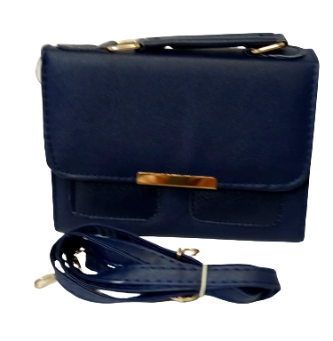 Elegant Diva Blue Purse Underline Mark Detail Stylish Handbag with Removable Strap