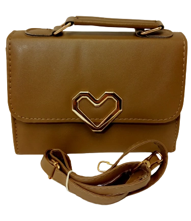 Elegant Diva Tan Purse Big Heart Design Stylish Handbag with Removable Strap