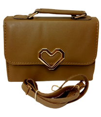 Elegant Diva Tan Purse Big Heart Design Stylish Handbag with Removable Strap