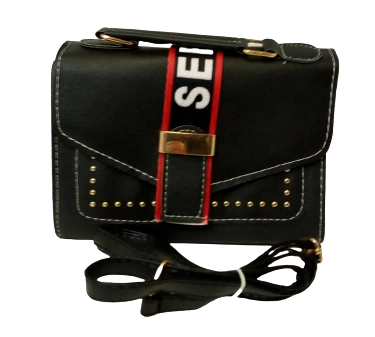 Chic Diva Black Purse "See You" Strap Detail Stylish Handbag with Removable Strap