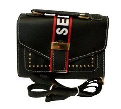 Chic Diva Black Purse "See You" Strap Detail Stylish Handbag with Removable Strap