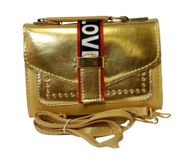 Chic Diva Gold Purse "See You" Strap Detail Stylish Handbag with Removable Strap