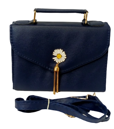 Chic Diva Blue Purse Sunflower Accent Stylish Handbag with Removable Strap