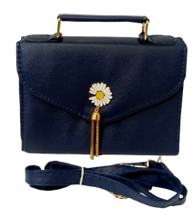 Chic Diva Blue Purse Sunflower Accent Stylish Handbag with Removable Strap