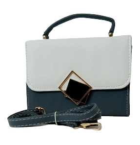 Diva General Collection Elegant Gray & White Purse – Stylish Handbag with Rectangle Design & Removable Strap