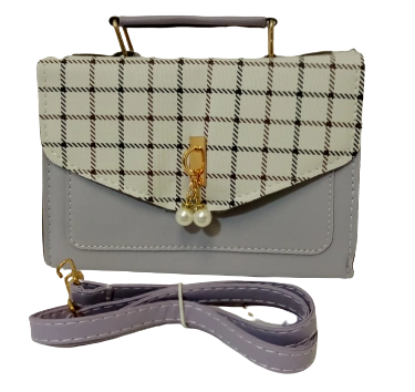Diva General Collection Elegant Purple Plaid Purse – Stylish Handbag with Pearls & Removable Strap