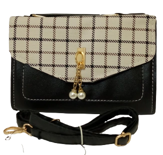 Diva General Collection Elegant Black Plaid Purse – Stylish Handbag with Pearls & Removable Strap