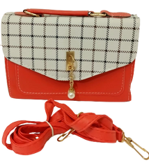 Diva General Collection Elegant Red Plaid Purse – Stylish Handbag with Pearl Accent & Removable Strap