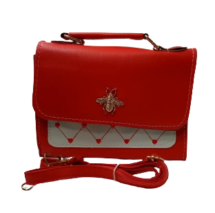 Diva General Collection Red Purse with Heart and Bee - Elegant & Versatile with Removable Strap