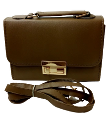 Brown Leather Purse with Dual Locks & Removable Strap - Diva General Collection