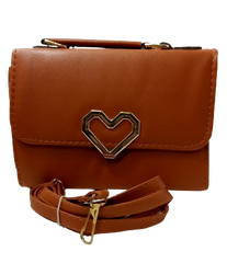 Tan Leather Purse with Big Heart Design & Removable Strap - Diva General Collection