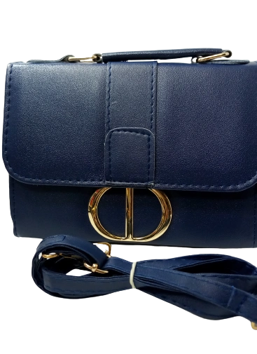 Blue Leather Purse with CD Design & Removable Strap - Diva General Collection