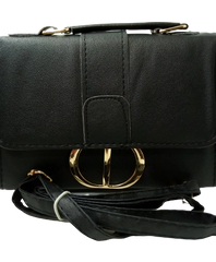 Black Leather Purse with CD Design & Removable Strap - Diva General Collection