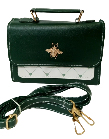 Elegant Diva Green Purse  Heart & Bee Design  Stylish Handbag with Removable Strap