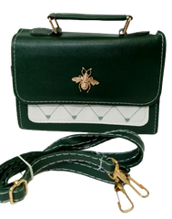 Elegant Diva Green Purse  Heart & Bee Design  Stylish Handbag with Removable Strap