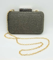 AQUA Mini Gold Silver Black Sparkle Box Clutch with Chain Strap