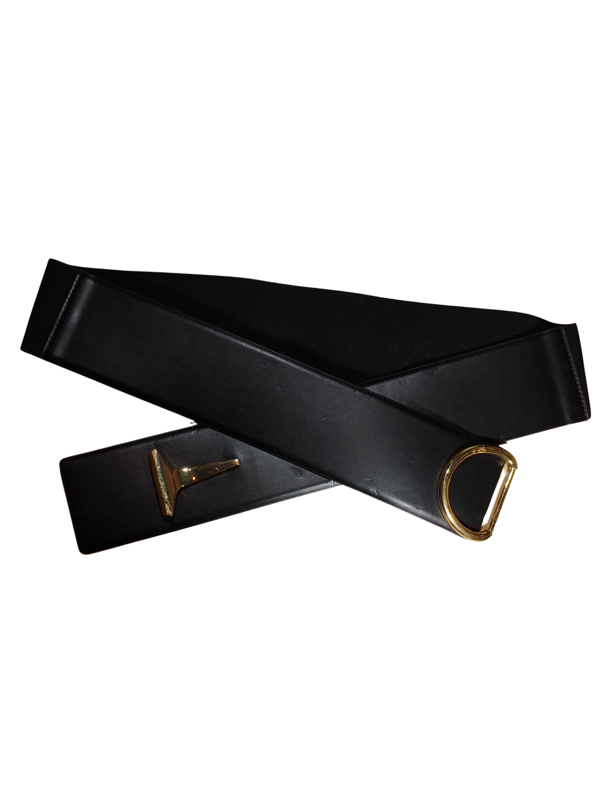 Lauren Ralph Lauren Black Stretchy Belt 2.375"x37.5" Pleather & Webbing Waist Belt with Secure Hook Closure