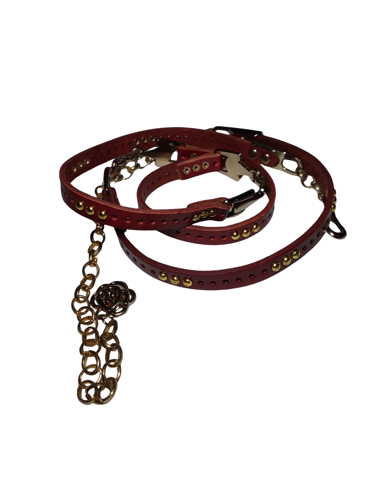 Diva General Red Pleather Studded Belt 3/8"x32" Edgy Waist Belt with Hook & Chain Closure
