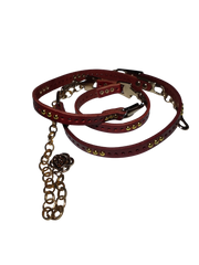 Diva General Red Pleather Studded Belt 3/8"x32" Edgy Waist Belt with Hook & Chain Closure