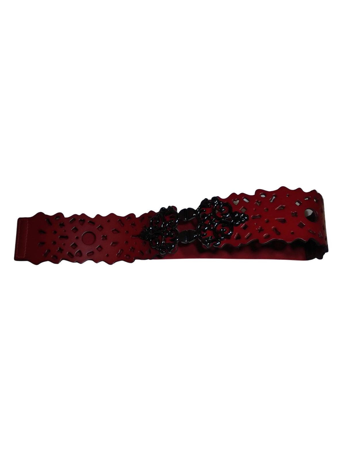 Diva General Red & Black Stretchy Belt  2"x30" Pleather & Webbing Waist Belt with Black Hook & Eye Closure