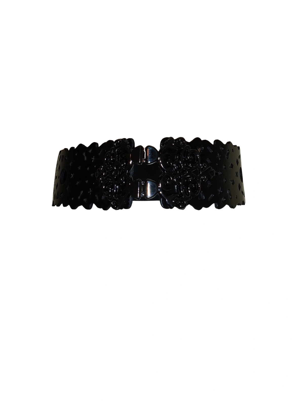Diva General Black Stretchy Belt 2"x25.5" Pleather & Webbing Waist Belt with Hook & Eye Closure