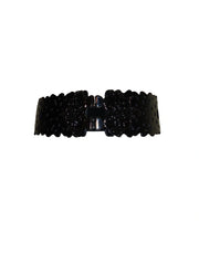 Diva General Black Stretchy Belt 2"x25.5" Pleather & Webbing Waist Belt with Hook & Eye Closure