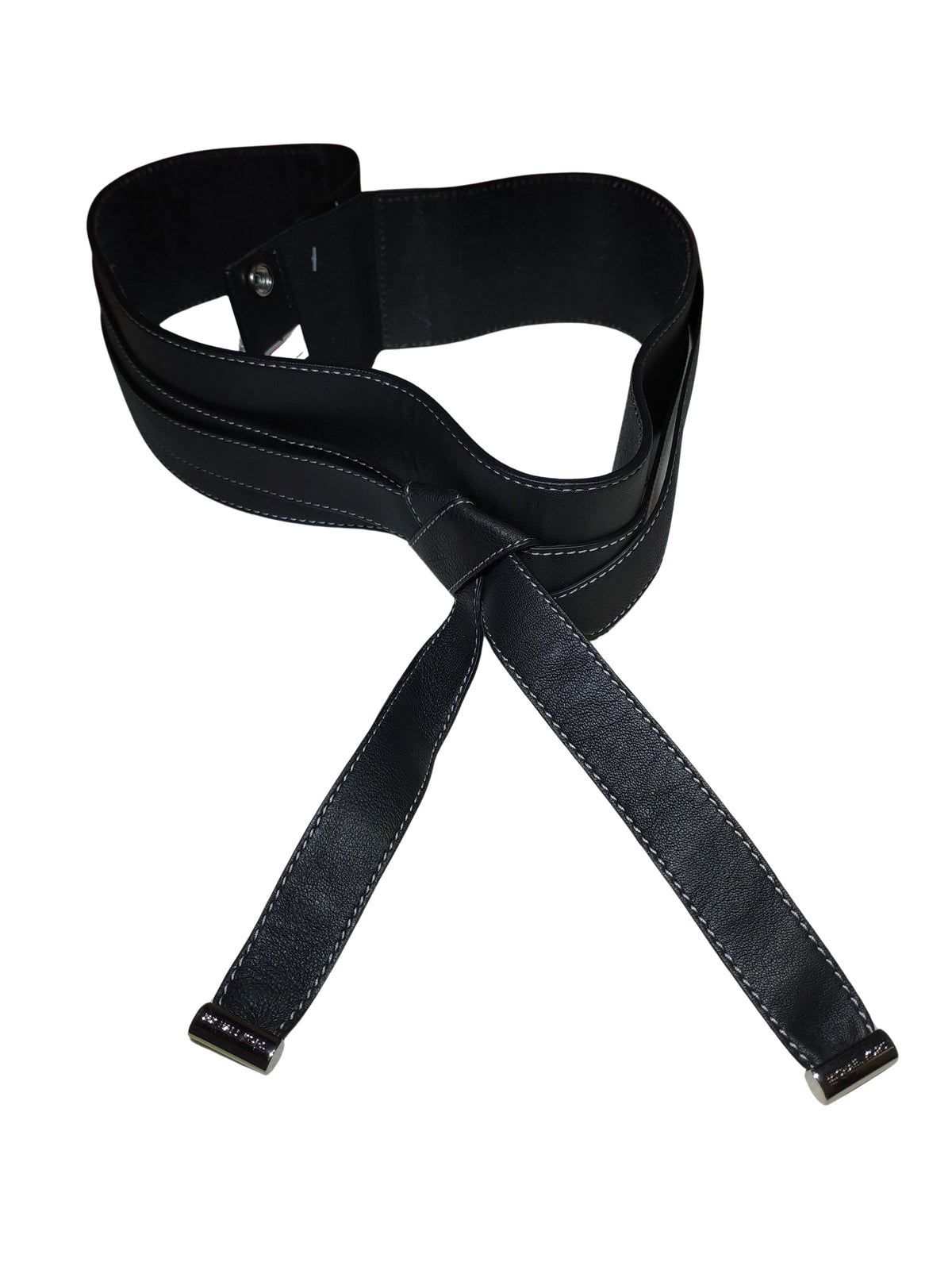 Michael Kors Black Stretchy Belt 2.5"x31" Leather & Webbing Waist Belt with Straps & Snap Closure